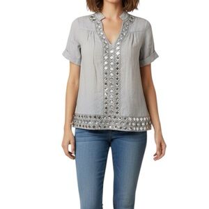 Roberta Freymann‎ Linen Top Embellished Detail Silver